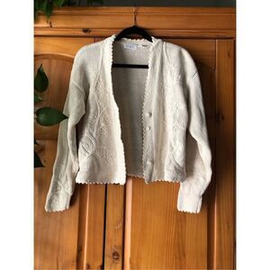Vintage Honors Apparel Cardigan Sweater White Women’s Embroidered Floral M